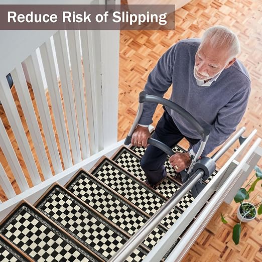 Non Slip Carpet Stair Treads for Wooden Steps Indoor, 7 Pack Stair Runners Covers Staircase Step Rugs Stair Mats for Kids Elders and Dog