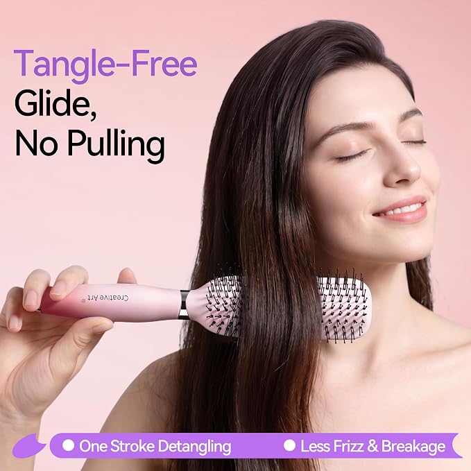 Detangling & Styling Hair Brush for Women Men, Wet& Dry Detangler Hairbrush | Dual-Length Nylon Bristles for Straight to Curly Hair Types, Eliminates Knots & Reduces Breakage, Pink Gradient