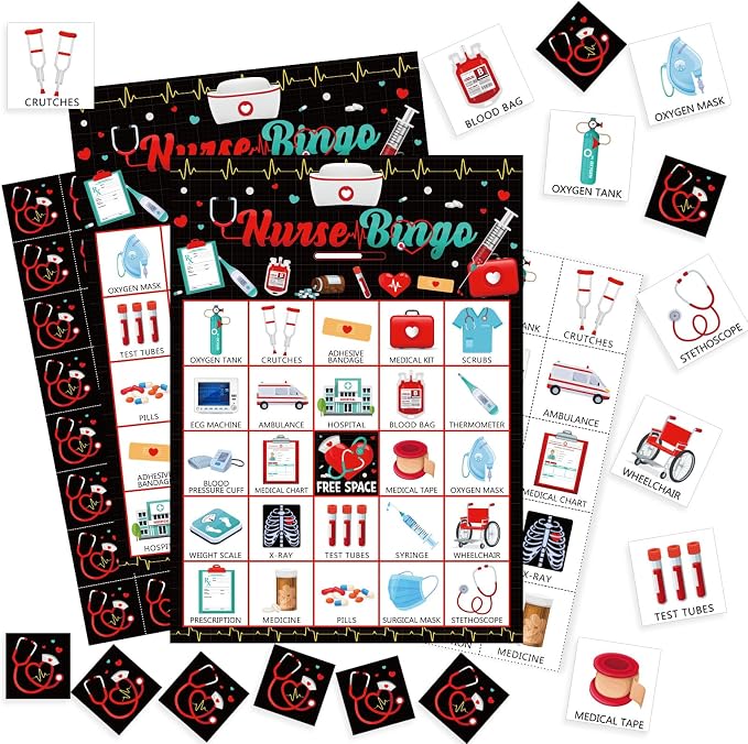 Shappy 35 Pcs Nurse Bingo Game 24 Players Nurse Graduation Party Bingo Game Cards RN Graduation Party Favor Supplies for Holiday Outdoor Indoor Grad Birthday Favors Gifts