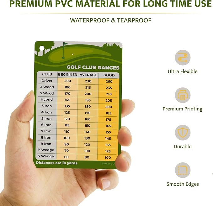 Golf Club Distance Card - 5.12" x 3.54" Golf Club Range Chart Card Quick Reference Yardage Card, Golf Gifts Golf Accessories for Beginners, Average, Seasoned Golfers - Easy to Clip On Golf Bag