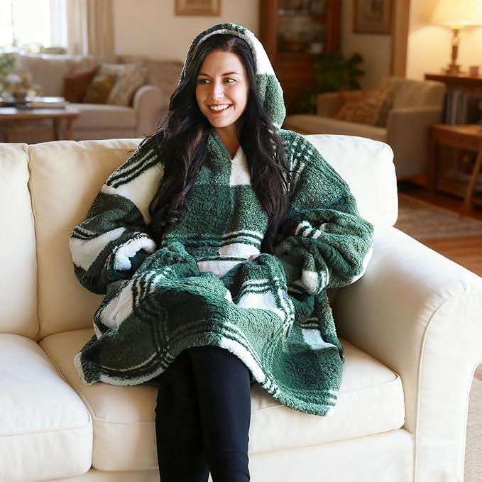 Catalonia Oversized Blanket Hoodie Sweatshirt, Wearable Sherpa Lounging Pullover for Adults Women Men