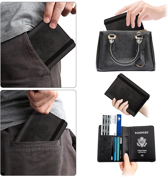 WALNEW Passport Holder for Travel, RFID Passport Wallet, Travel Essentials | PU Leather Passport Cover Case with Pen Holder, Travel Must Haves Accessories, Passport Book Holder for Women Men
