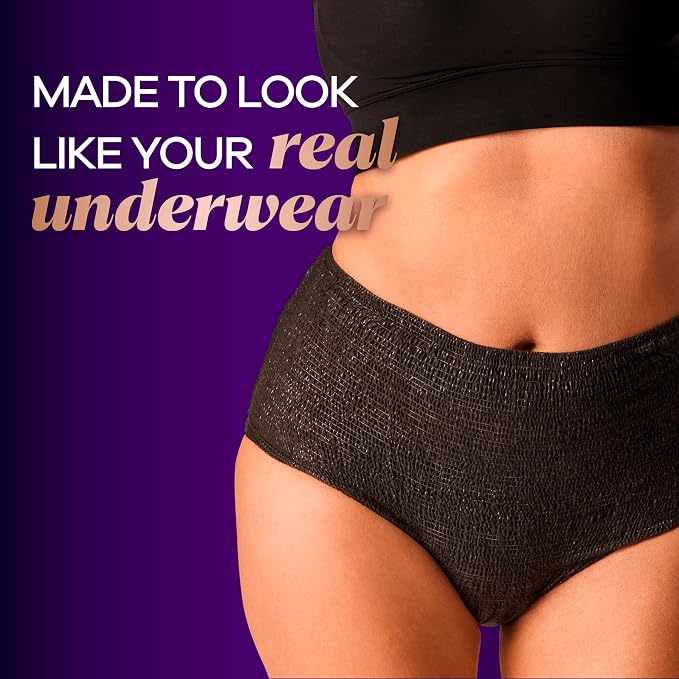 Always Discreet Boutique Incontinence and Postpartum Underwear for Women, Maximum Protection, Extra Large, Black, 16 Count (Pack of 4)
