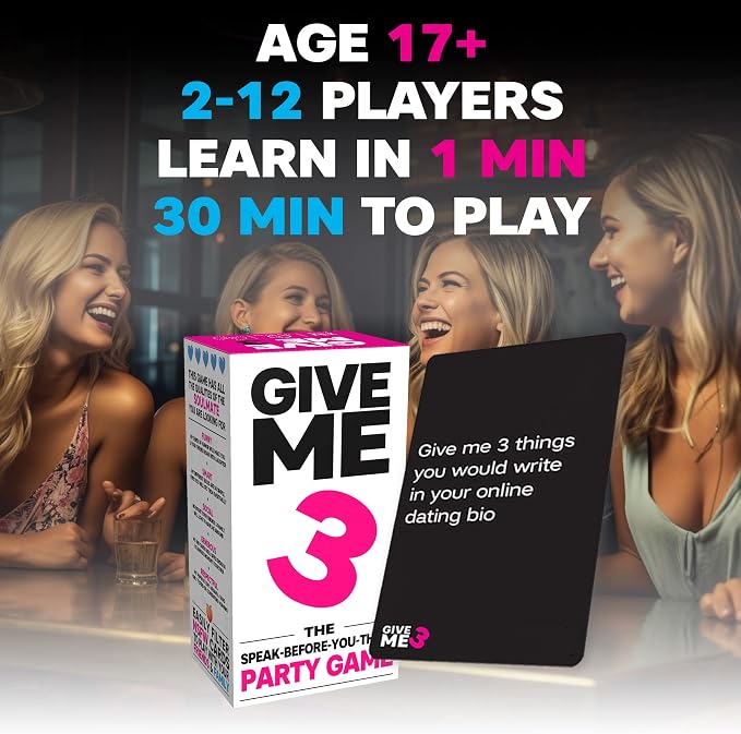 SAVANA GIVE ME 3 - Fast Paced and Hilarious 10 Second Rule Adult Party Games | 2+ Players | Card Game for Adults | Travel Game | Board Game for Parties and Game Nights