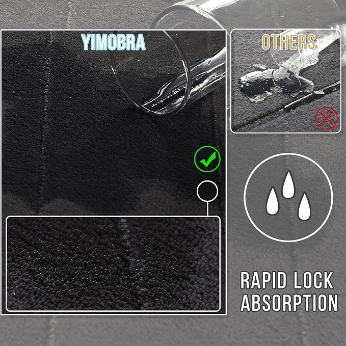 Yimobra Memory Foam Bath Mat, Soft Absorbent Bathroom Rug, 24x17, Black | Non Slip Backing, Quick Dry, Machine Washable Bath Rug for Tub & Shower Areas, Durable Design That Complements Bathroom Decor
