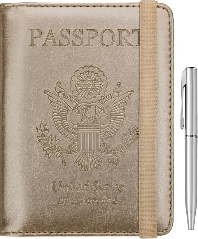 WALNEW Passport Holder for Travel, RFID Passport Wallet, Travel Essentials | PU Leather Passport Cover Case with Pen Holder, Travel Must Haves Accessories, Passport Book Holder for Women Men