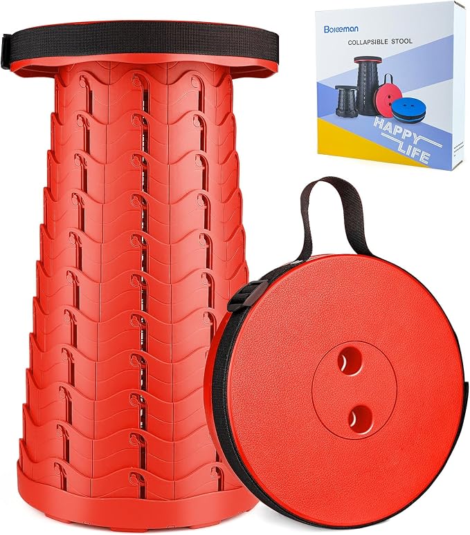 Upgraded Folding Stool Lightweight Yet More Sturdy with Load Capacity 400lbs Portable Collapsible Stool for Camping Fishing Hiking BBQ (All Red)
