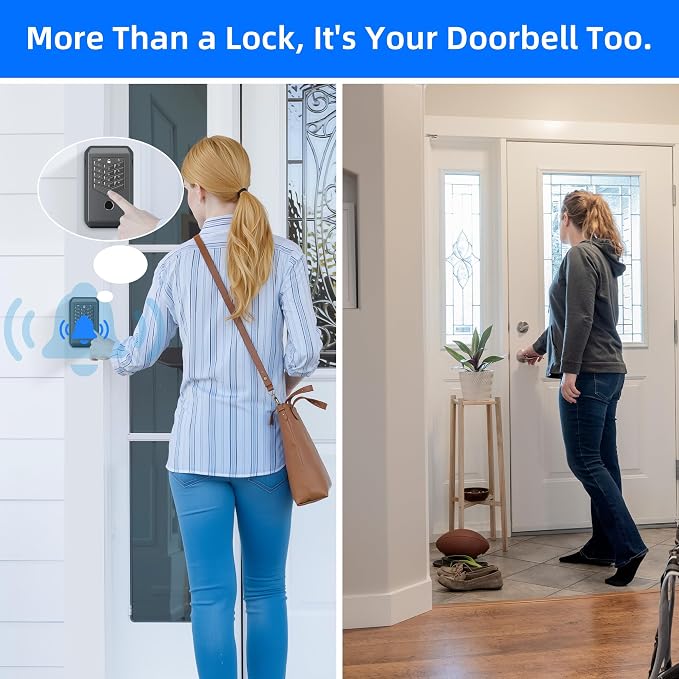 Smart Lock Box, Fingerprint Key Lock Box with Tuya APP Control, IP66 Waterproof Bluetooth Electronic Lock Box, 5-Way Unlock Wall Mounted Key Safe for Home Office Realtor