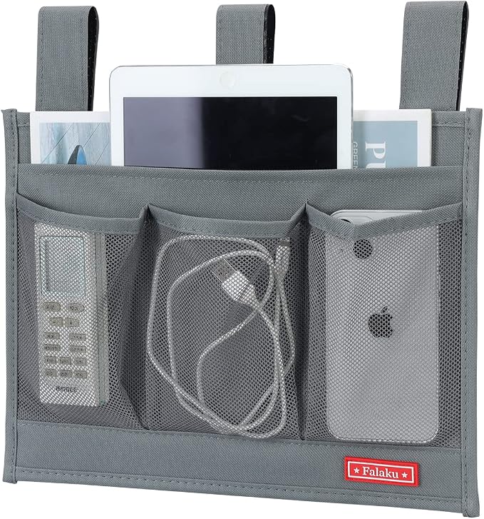 Hanging Bedside Caddy,Bedside Organizer Caddy for Bed Rails(4 Pockets-Grey)