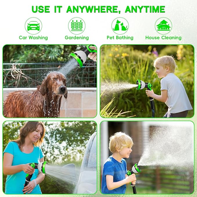 Junredy Garden Hose 75 FT, NON-EXPANDABLE Heavy-Duty Flexible & Lightweight Water Hose with 10-Function Nozzle, No-Kink, Leak-Proof Super Fabric, Solid Fittings for Lawn, Car, Outdoor (Black Blue)