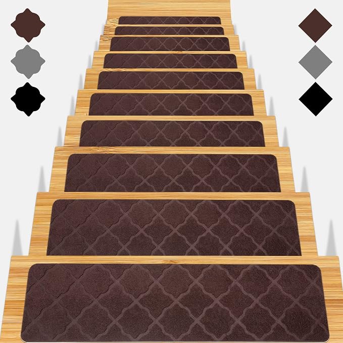 Stair Treads for Wooden Steps 15pcs 8x30in Non-Slip Stairs Carpet Runner | Indoor Stair Mats for Kids Elders and Pets
