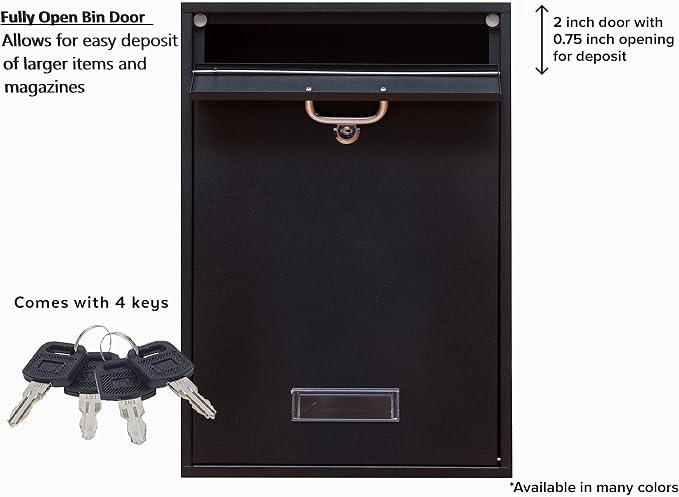 Wall Mounted Locking Vertical Dropbox Mailbox - Safe and Secure (Large) | Made with Galvanized Steel | Blue