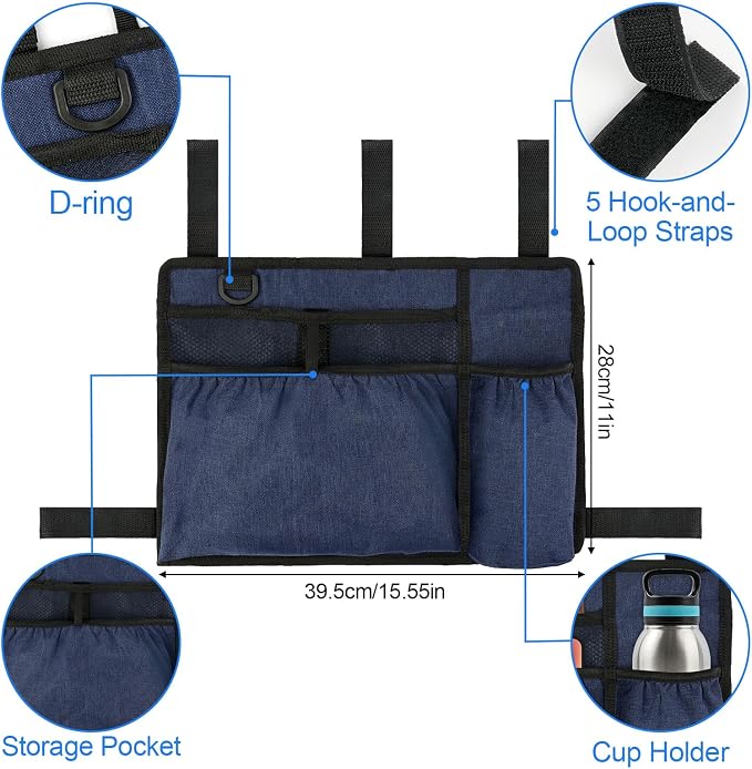 Walker Bag Basket with Cup Holder for Folding Walker Accessories | Walker Bag Carry Storage Pouch Water-Resistant for Seniors, Elderly, Handicap