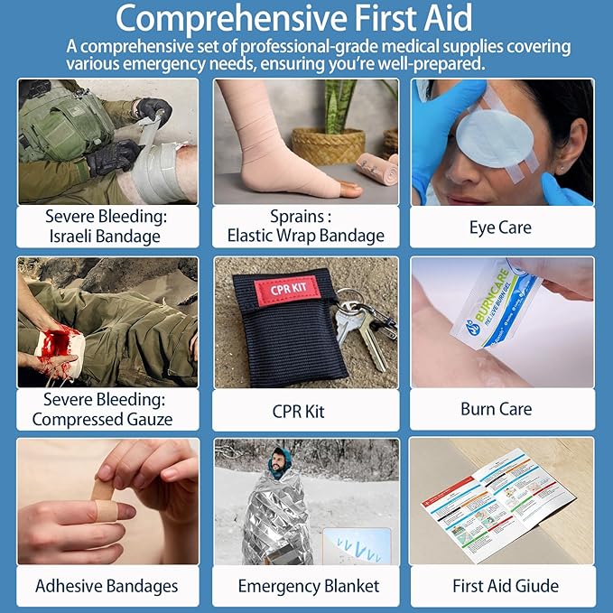 Besst Survivor Premium First Aid Kit with Labelled Compartments, Waterproof & Organized Molle Medical Kit for Home, Car, Hiking, Camping, Travel & Roadside Emergencies and Everyday Safety