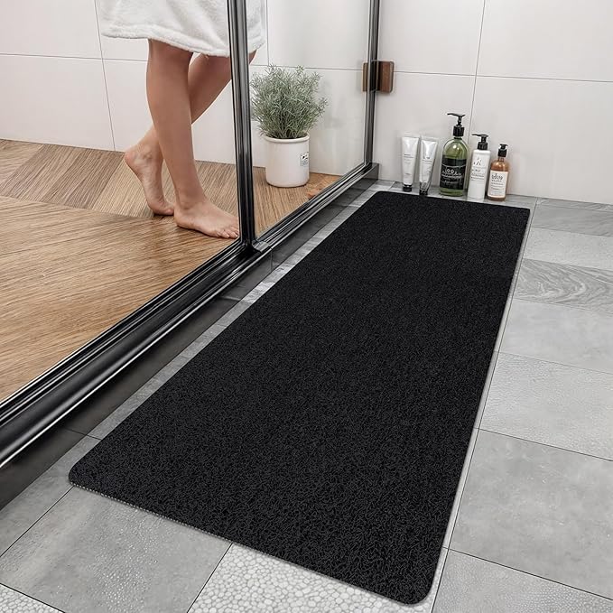 Bathtub Mat Non Slip, 47x17 Inch Shower Mats for Inside Shower, PVC Loofah Bathroom Mat Quick Dry with Drain Hole, Phthalate-Free Bath Mats for Shower Bathroom Tub and Wet Areas (Black)