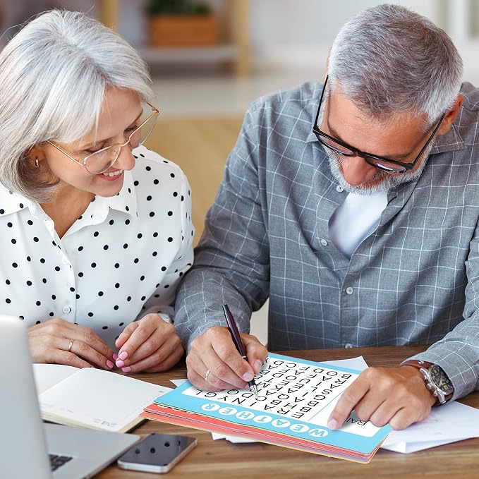 Yeaqee 12 Pcs Word Search Books for Dementia Game Reusable Alzheimers Word Search Cards Dementia Activities Large Print Products for Grandpa Elderly Seniors Patients Crossword(Pastel Color)