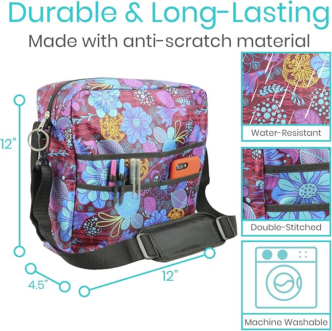 Vive Wheelchair Bag - Machine Washable, Double-Stitched, Water-Resistant Accessory Backpack for Rollators, Wheel Chairs, Walkers - Pouch with XL Pockets & Straps for Quick Installation