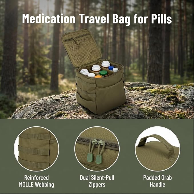 Travel Medicine Bag,Medication Pill Bottle Organizer Empty Case | Medicine Bag For Traveling,Hold Large Pill Bottles,Empty First Aid Bag