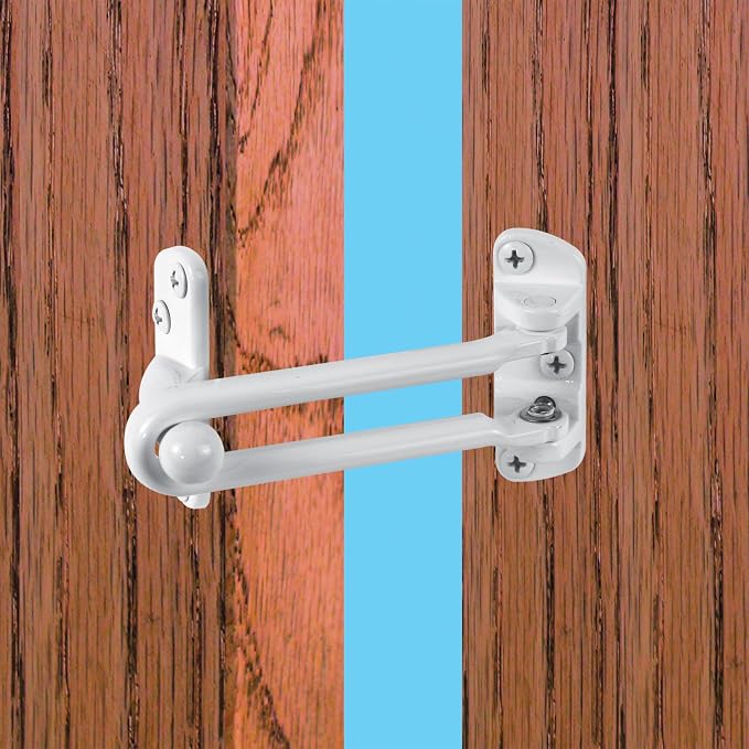 Prime-Line U 9902 Swing Bar Lock for Hinged Swing-In Doors – Secondary Security Lock for Door and Home Security, 3-7/8 in. Bar Length, Diecast Zinc Construction, White Finish (Single Pack)