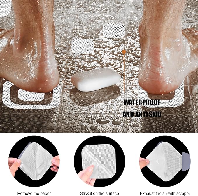 Non-Slip Bathtub Stickers, 72 PCS Safety Bathroom Tubs Showers Treads Adhesive Decals with Scraper (White)