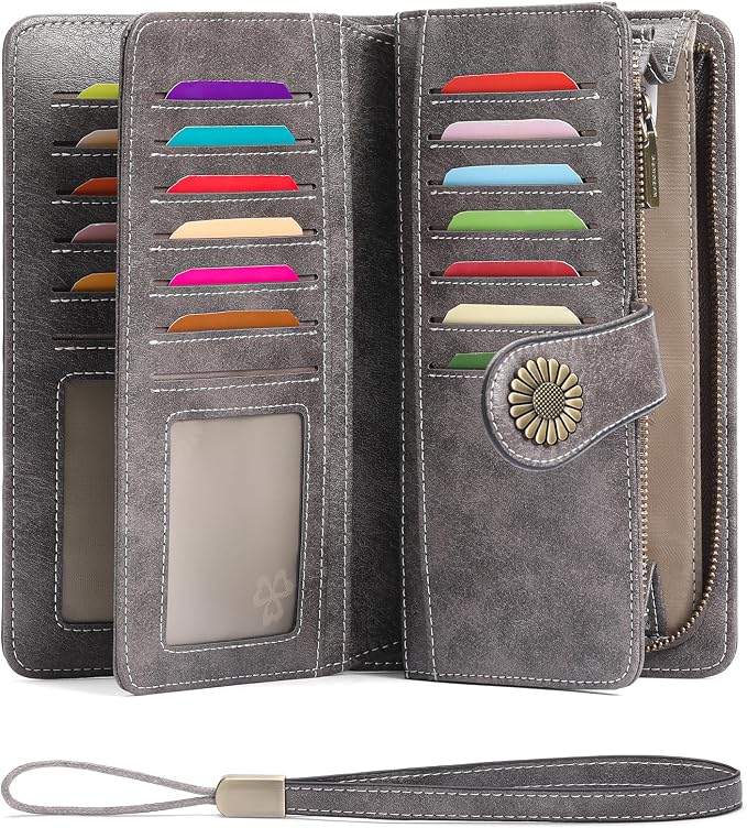 SENDEFN Wallets for Women Leather Credit Card Holder with RFID Blocking Large Capacity Wristlet | with RFID Blocking