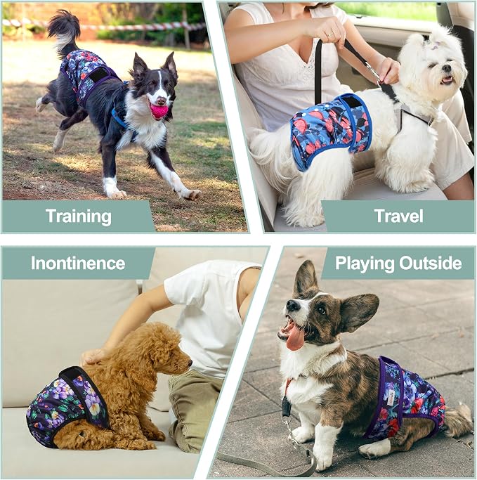 Female Dog Diapers - Premium Reusable Diapers for Doggie in Heat - Highly Absorbent for Pet Incontinence with Adjustable Snaps Rose Flower, S