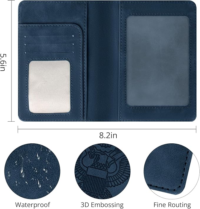 Passport Holder for Travel Essentials, RFID Blocking Passport Cover Wallet Card Case for Women and Men, PU Leather, Dark Blue