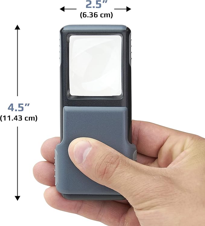 Carson 5x MiniBrite LED Lighted Slide-Out Aspheric Magnifier with Protective Sleeve - Set of 4 (PO-55MU),Gray