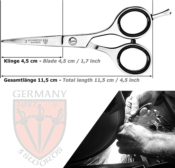 3 Swords Germany – professional BEARD MUSTACHE HAIR SCISSORS, stainless steel, straight blade, sharp, with black case
