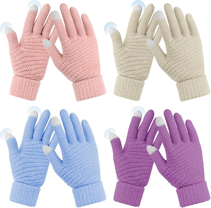 Omisy 4 Pairs Women Winter Gloves Touchscreen Cold Weather Mitten, Christmas Gifts for Adult Stockings Stuffers Mom Wife