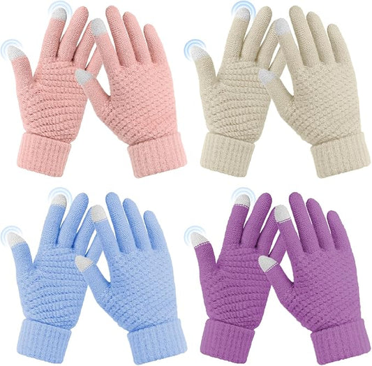 Omisy 4 Pairs Women Winter Gloves Touchscreen Cold Weather Mitten, Christmas Gifts for Adult Stockings Stuffers Mom Wife