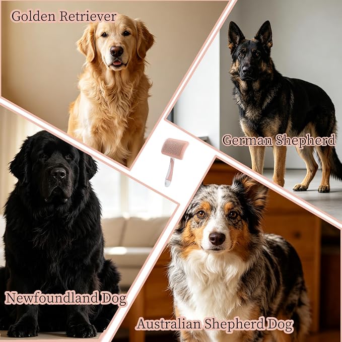 Self-Cleaning Slicker Dog Brush for Large Long-Haired Breeds | One-Click Hair Removal , Ergonomic Grip , Pet Grooming Tool