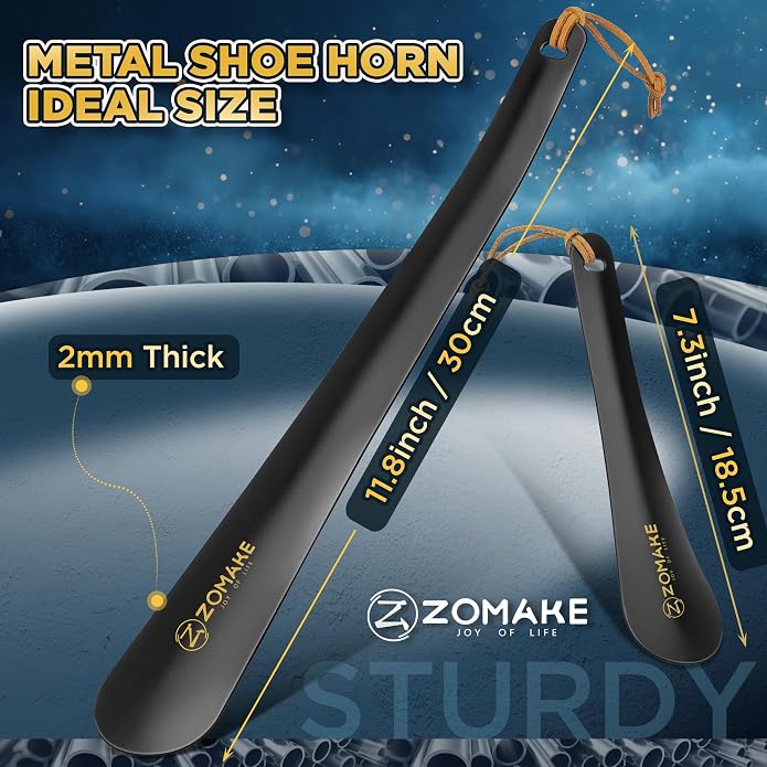 ZOMAKE Shoe Horn Long Handle for Seniors Men Women,Metal Long Shoehorn for Boots, Shoe Spoon Helper