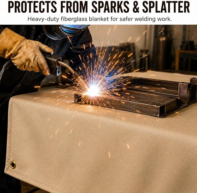 Heavy Duty Fiberglass Welding Blanket, Heat Resistant Blanket with Brass Grommets, Multi-Purpose Welding Mat for Grill, Smoker, Camping, Industrial Use (6x8 ft)