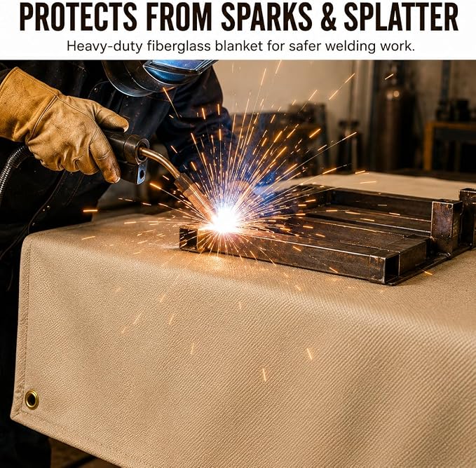 Heavy Duty Fiberglass Welding Blanket, Heat Resistant Blanket with Brass Grommets, Multi-Purpose Welding Mat for Grill, Smoker, Camping, Industrial Use (4x6 ft - 2 Pack)