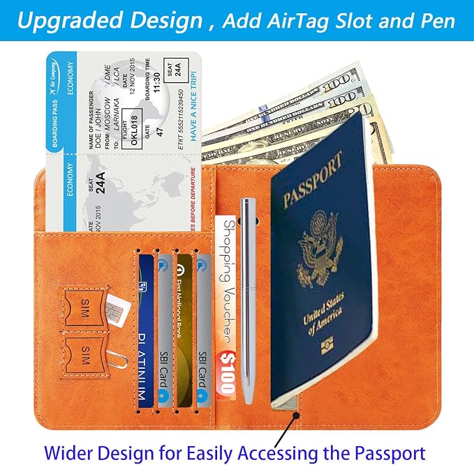 Airtag Passport Holder, Travel Essentials, Passport Cover, RFID Wallet | Passport Wallet, Travel Accessories, RFID Blocking, Synthetic Leather Card Case, International Must Haves, For Women Men
