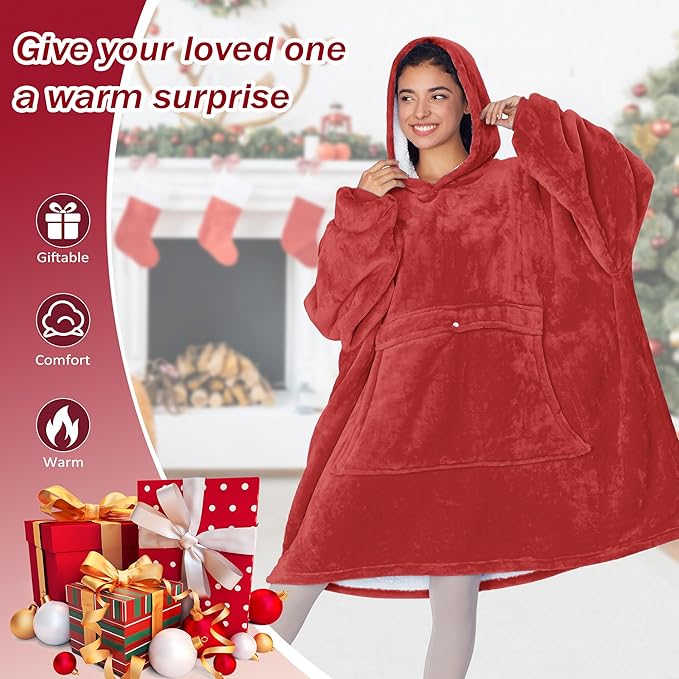 Catalonia Oversized Blanket Hoodie Sweatshirt, Wearable Sherpa Lounging Pullover for Adults Women Men