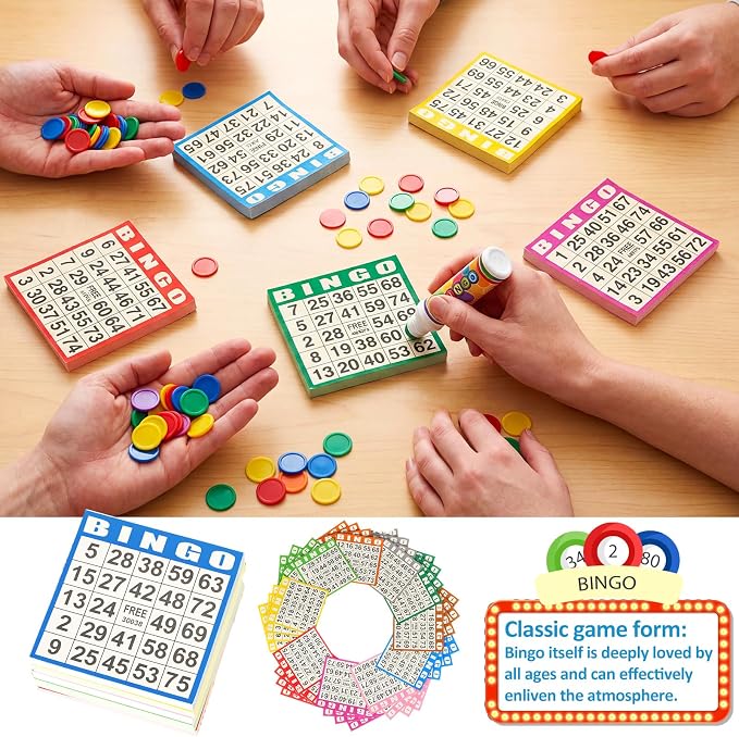 Harloon 1000 Sheets Bingo Paper Game Cards 20 Books 4"x4" Disposable Cards Suit for Family Game Nights Large Groups Activities (Multicolor)