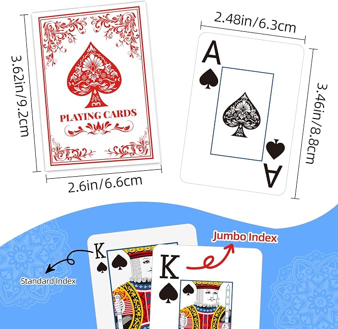 Playing Cards, Deck of Cards, Poker Cards, Jumbo Poker Size Large Print Playing Cards for Adults Seniors, Card Games for Family Game Night Table Games Magic Casino Theme Party (Blue and Red)