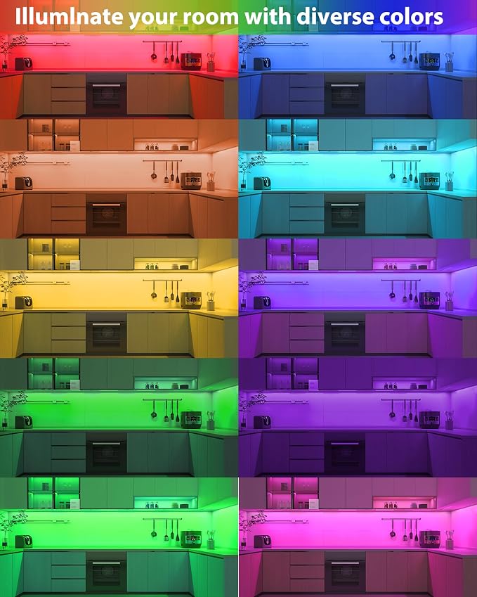ASOKO 300 Lumens RGB Under Cabinet Light Plug in, 6 Pack 12 inch Linkable