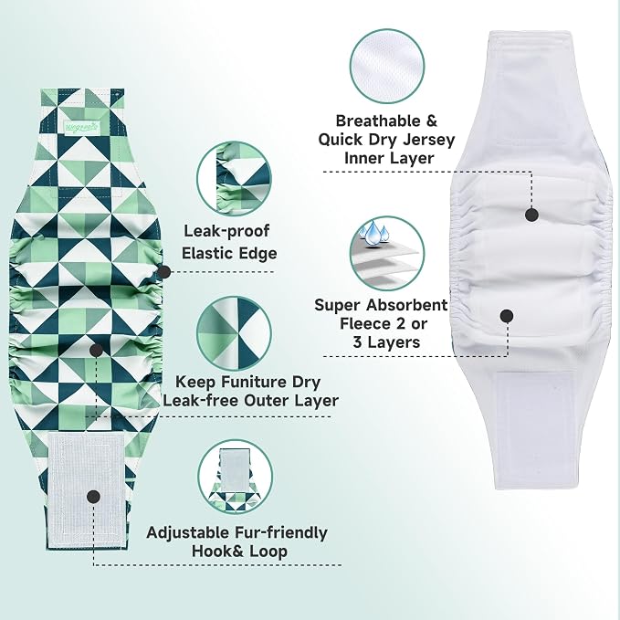wegreeco Washable Male Dog Diapers (Pack of 3) - Washable Male Dog Belly Wrap (Geometrical Blue Green Coffee, X-Large)
