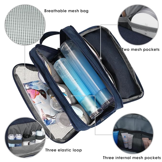 WANDF Travel Toiletry Bag for Men, Small Dopp Kit for Toiletries | Water-Resistant Fabric, Travel Bag for Toiletries, Compact Storage, Shaving Accessories, Weekend Trips