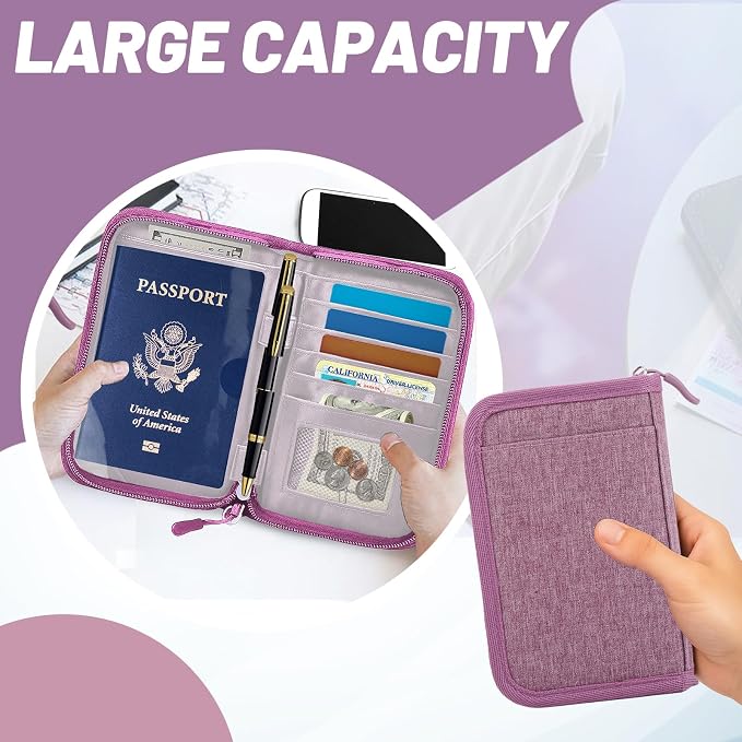 Passport Holder for Travel, RFID Blocking Wallet for Couples Men and Family | Multi-compartment organizer holds passports, cards, tickets, IDs and cash for women, couples and international family travel
