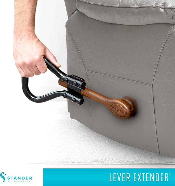 Stander Recliner Lever Extender, Oversized Grip Handle Adapter for Adults, Seniors, and Elderly, Extension Handle with Large Ergonomic Curve Grab Bar, Compatible with Wooden Recliner Handles - Black