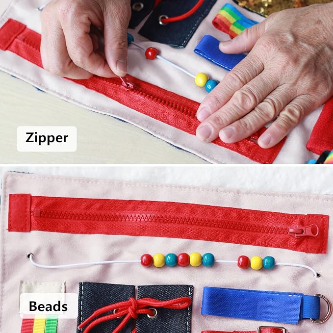 Fidget Blanket for Adults with Dementia, Senior Activity Blanket for Elderly Care, Alzheimer’s Dementia Activity Aid, Tactile Lap Blanket for Seniors, Pink