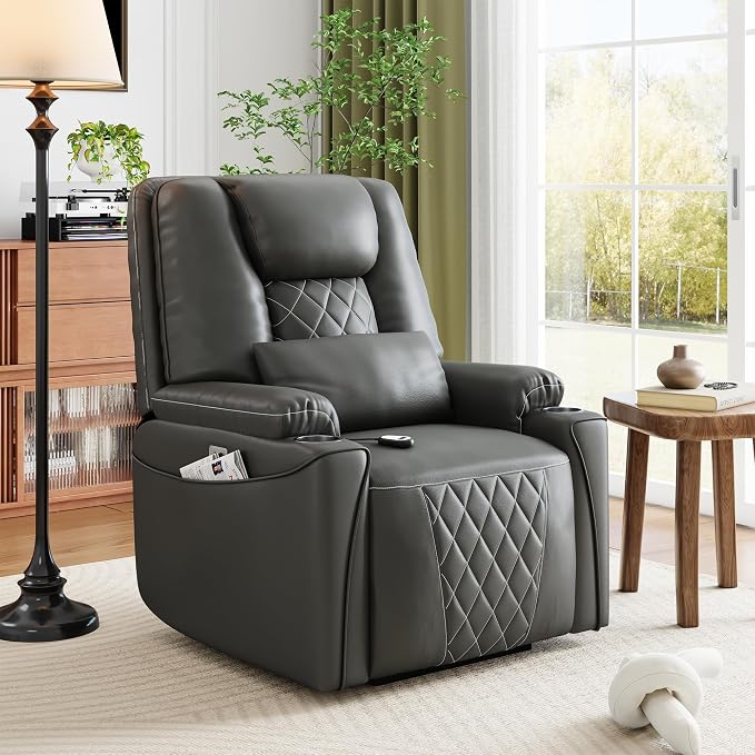 Recliner Chair, Electric Power Lift Chair with Remote, Stand Assist for Elderly, 3 Adjustable Positions, USB Charging Ports, Cup Holders, Side Storage Pockets, Comfortable Sofa for Living Room, Grey