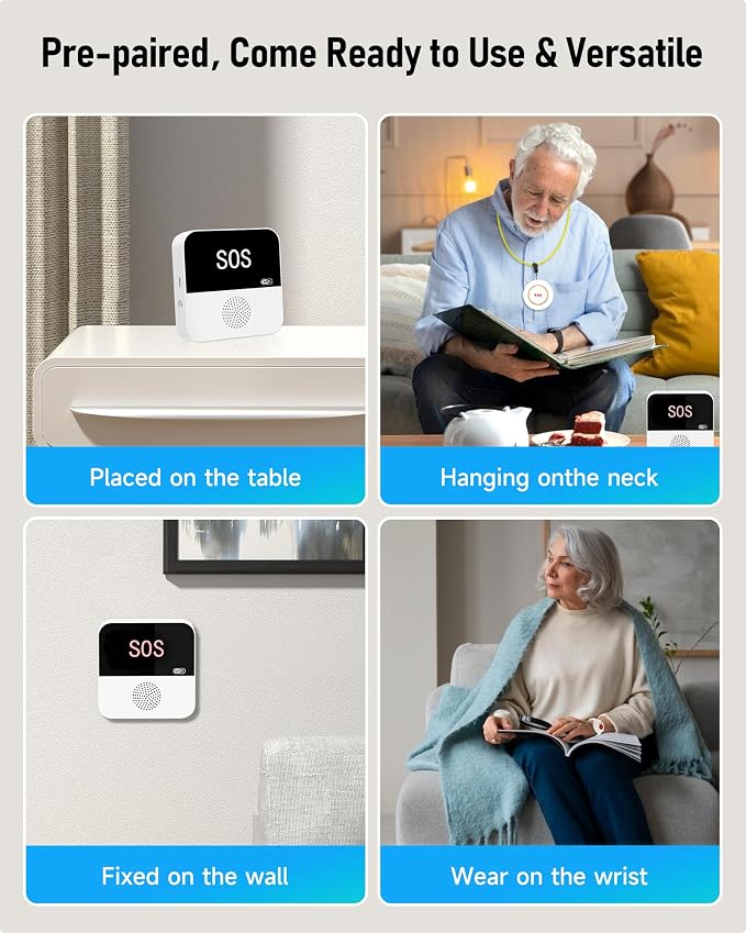PILSAMAS WiFi Caregiver Pager Wireless Call Button with App Alert, Medical Alert Systems for Seniors No Monthly Fee- 2 Caregiver Call Button + Wristband Panic Button, Alert Button for Seniors at Home