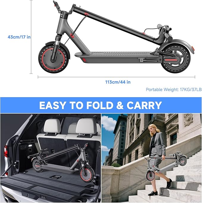 Electric Scooter for Adults, Folding E Scooter with 350W/500W Motor 16-24 Mph Top Speed, Max 15-60 Miles Long Range, 6.5''/8.5''/10''/14'' Solid Tires Commuting Scooters, Dual Brakes, APP