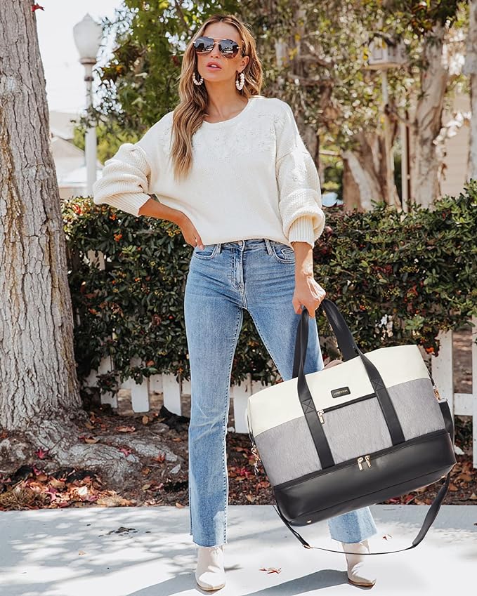 LOVEVOOK Weekender Bag for Women, Large Duffle Bag for Travel with 2 Packing Cubes, Carry on Overnight Bag with Shoe Compartment, Mom Hospital Bags for Labor and Delivery