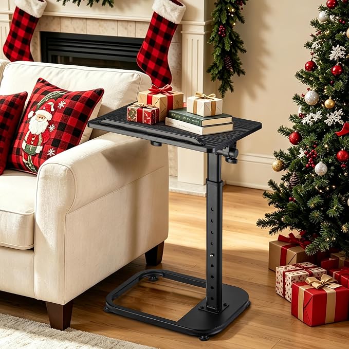 facka Adjustable Height TV Tray Table for Couch Eating, Laptop Small Spaces | C Shaped Flip-Top Couch Table, 9-Level 20-31 in Height Range, Rounded Corners, Sofa Side Table Black